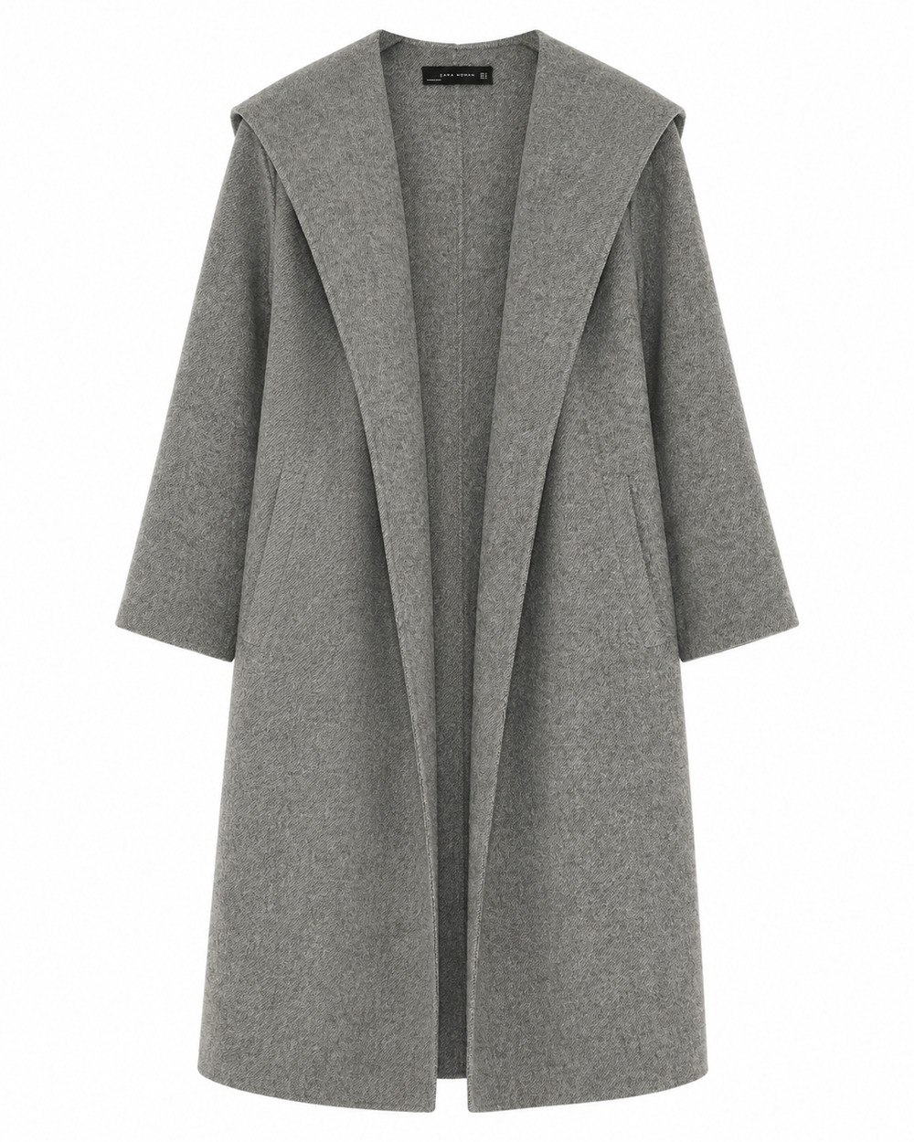 Zara Woman Gray Wool Blend Hooded Wrap Coat Belted Oversized Size M NWOT
